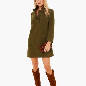 Tuckernuck Olive Green Emerson Short Mini Dress with Brown Elbow Patches